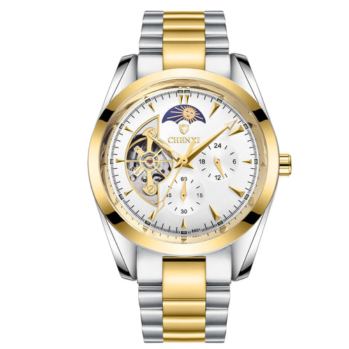 Men’s Business Quartz Watch with Stainless Steel Band & Moon Phase